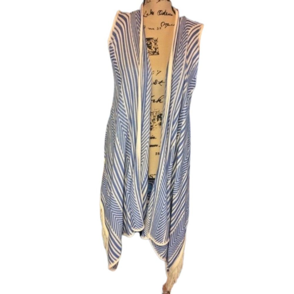 Say what blue white boho vest sz s waterfall